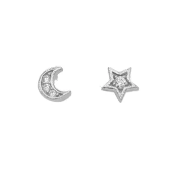 

TOP Quality 4-5mm mini tiny cz cute moon star stud earrings multiple piece girl women minimal 925 silver earring jewerly gift