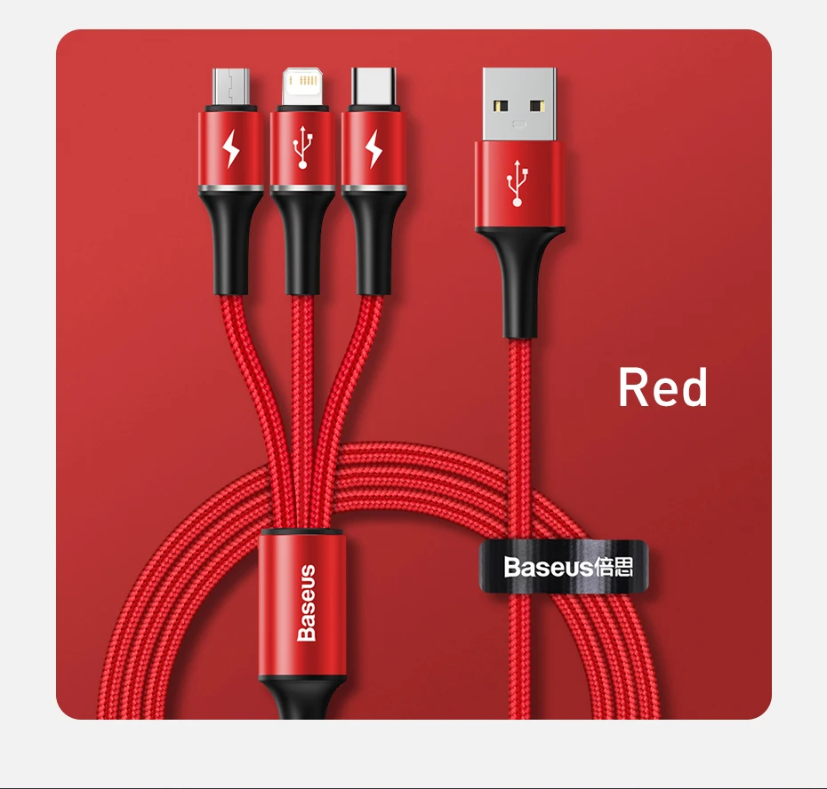 Baseus 3 in 1 USB Cable For iPhone Samsung Xiaomi Type C Fast Charging Micro USB Cable 3in1 USB Type-c USBC Data Wire Cord