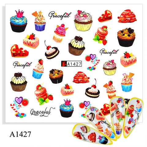 Sheet Nail Sticker Ice Creams Animal Fruit Cup Cake Water Decal Accessories Summer Designs Manicure Nail Art Transfer Sticker