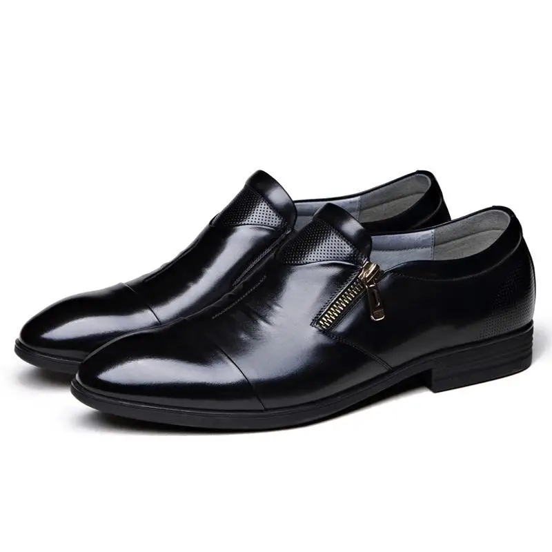 

Moccasins Mens Synthetic Leather Pointed Toe Dress Loafers Zipper Slip On Formal Wedding Suit Shoes Italian Men Business Shoes