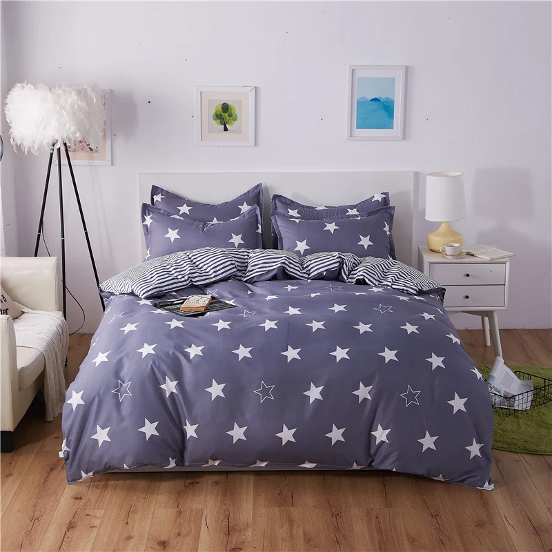 2019 Bedding Set White star Duvet Cover Flat Sheet Pillowcases Queen King Decor Home Textile | Дом и сад