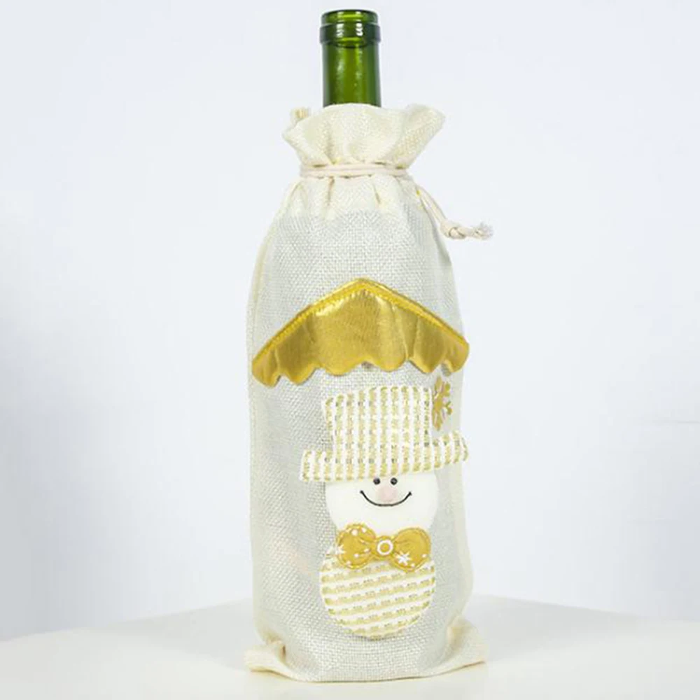 Christmas Wine Bottle Covers Bag Santa Clause Snowman Linen Champagne Bottle Covers Christmas Party Home Decor Table - Цвет: B Platinum snowman