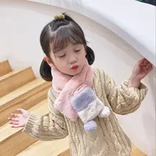 Милый зимний детский шарф с воротником из искусственного меха кролика, люксовые шарфы для девочек, мягкий шейный платок с кроличьим мехом, теплая петля, толстая B036