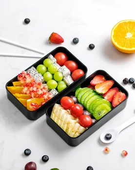 

Plastic Double Layer Lunch Box With Compartments Japanese-style Healthy Microwave Breakfast Lunch Bento Box School Picnic LA148