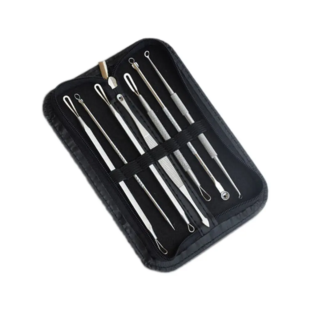 

7Pcs Stainless Steel Blackhead Extractor Remover Tool Pimple Blemish Extractor Facial Skincare Set Kit With Leather Storage bag