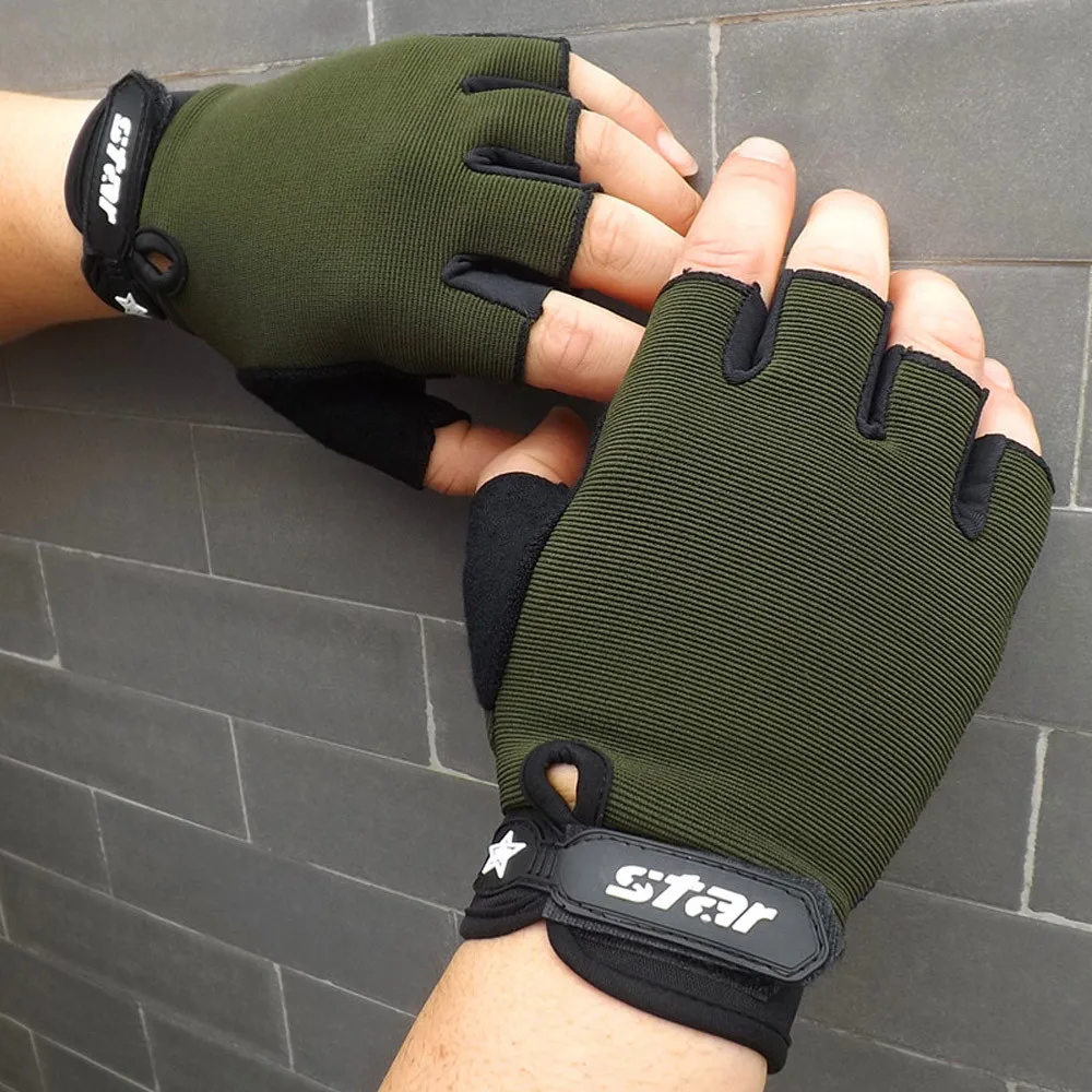 Мужские Спортивные Перчатки для фитнеса, перчатки на полпальца для охоты на открытом воздухе, противоскользящие перчатки для велоспорта, фитнеса, спортивные перчатки на полпальца - Цвет: Army Green