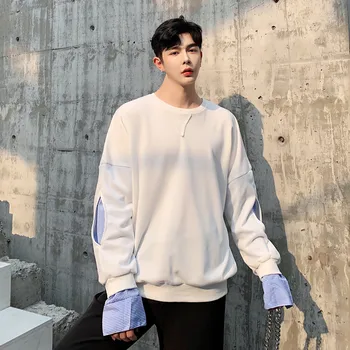 

2019Spring And Autumn New Korean Version Of The Trend Of Stitching Japanese Pullover Round Neck Fashion Casual Loose Men