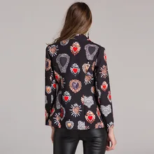 Осенне-зимний Стильный Модный повседневный костюм с принтом Бриллиантовое сердце приталенное черное Женское пальто для похудения