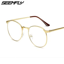 Seemfly ретро круглые металлические оправы очков для женщин и мужчин Классические прозрачные линзы по рецепту черные Серебряные Золотые очки для глаз