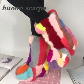 

Winter new rabbit fur grass anti-slip inside thickening thick bottom tube hair female tide boots