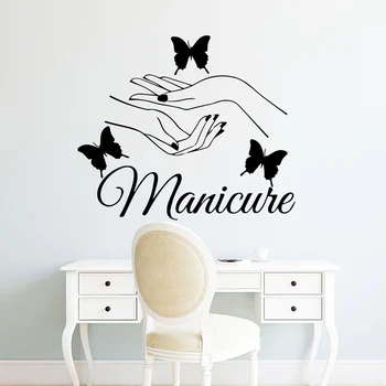 Billige Schönheit Nagel Salon Wand Aufkleber Maniküre Wand Abziehbilder Schmetterling Hände Zimmer Salon Dekoration Mädchen Schlafzimmer Decor Vinyl Kunst Wandmalereien