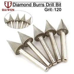 Foret à tige de 1/4 pouces, tête de meulage en diamant, mèches de Type parapluie, outil de meulage pour accessoires Dremel, outils rotatifs #46 #120 1 pièce 