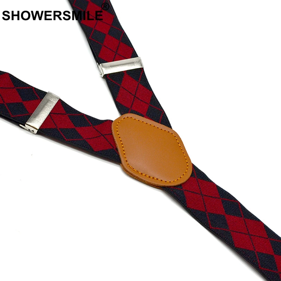 Подтяжки SHOWERSMILE для брюк регулируемые Y образные с кожаными зажимами узором