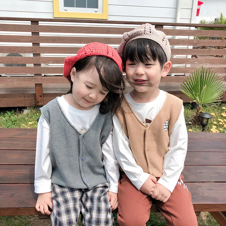 Осень г., Детский жилет в Корейском стиле кардиган для мальчиков и девочек, детская одежда с v-образным вырезом и рисунком детский вязаный жилет, куртка