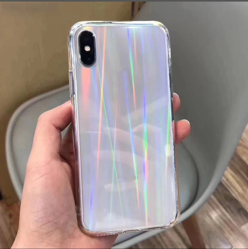 Градиентные радужные чехлы для iPhone X прозрачный мягкий лазерный чехол XS Max XR