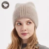 Angora Rabbit Fur Hat for Women Winter Warm Fur Knit Beanie Hats with Cat Ears for Girls 2