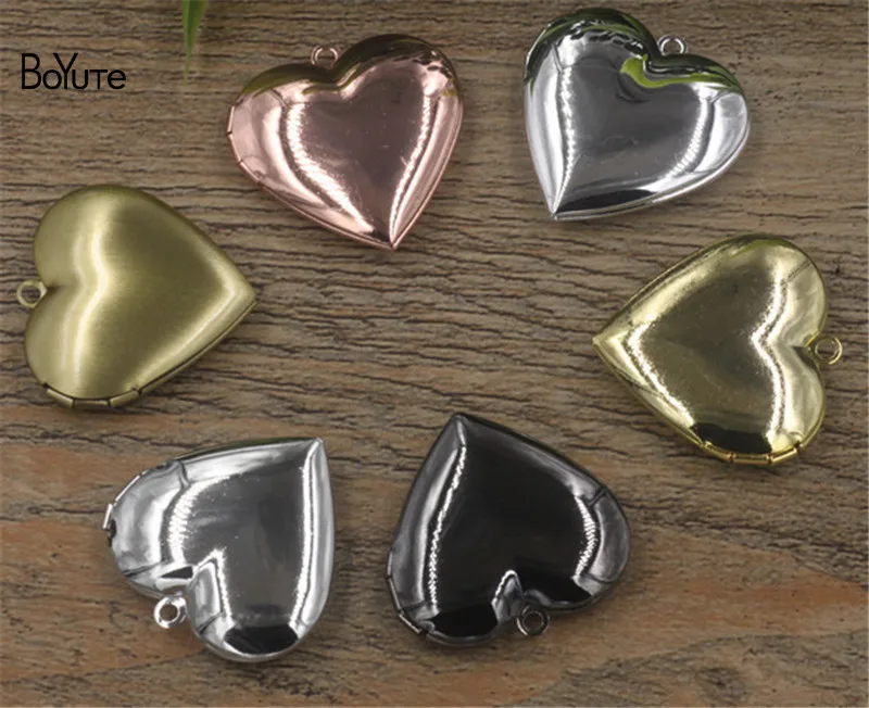 BoYuTe 10Pcs Metal Brass 29277MM Glossy Heart Locket Pendant Can Open Insert Photo Memory Locket (3)