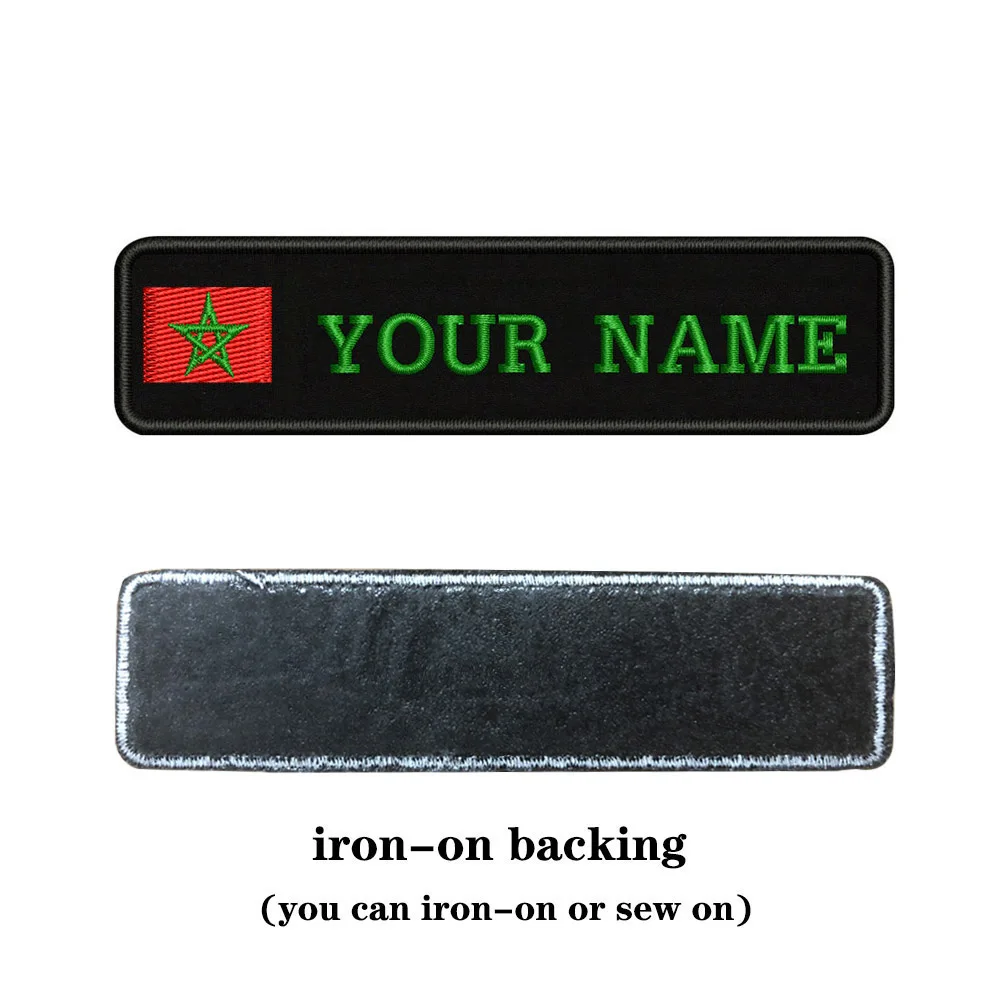 green-iron on Таможня вышивка флаг Марокко имя заплатка с текстом 10 см* 2,5 см значок Утюг на или липучке Подложка для одежды брюки рюкзак шляпа - Цвет: green-iron on