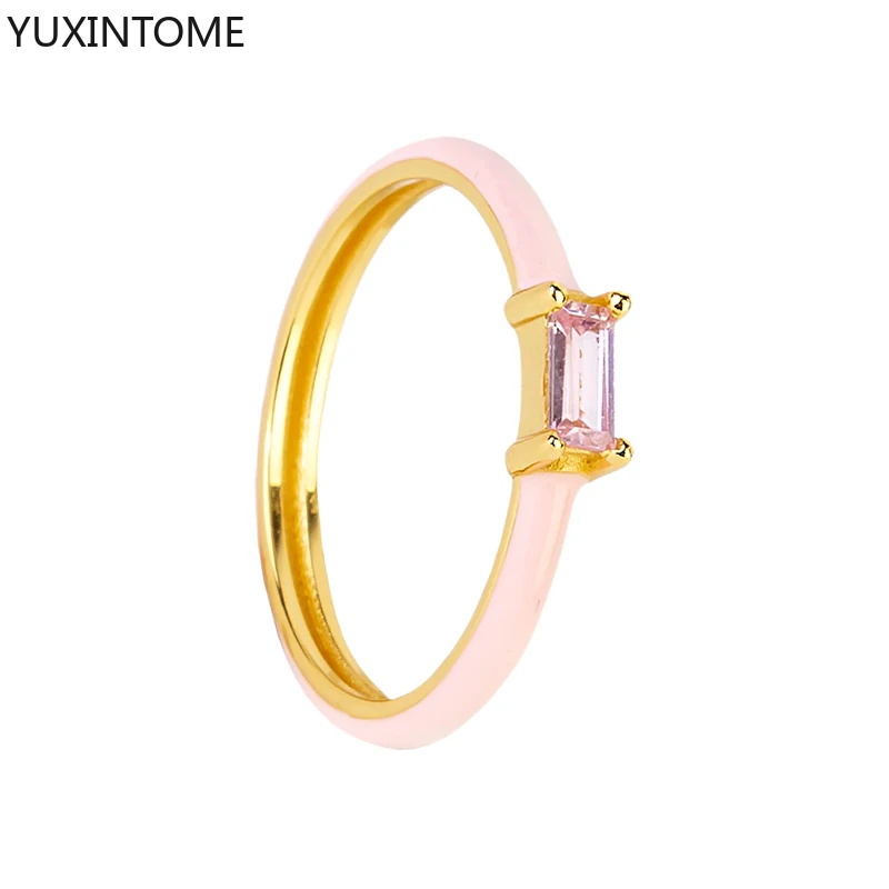 1PC Candy Neon Color Enamel Rings for Women 4 Claws Design Dripping Oil With Shiny Cubic Zirconia Wedding Engagement Rings