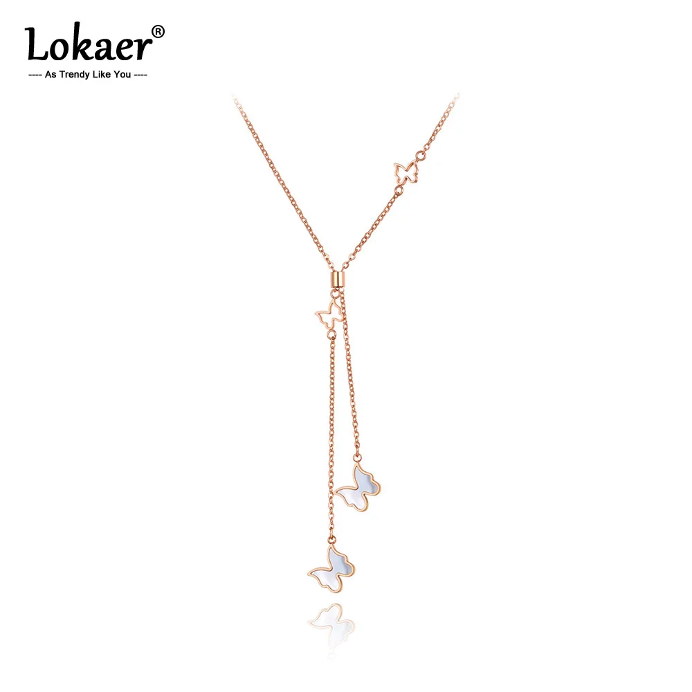 Lokaer Bohemia Stainless Steel Black/White Double Butterfly Choker Necklace Trendy Animal Charm Pendant Jewelry For Women N20227 | Украшения