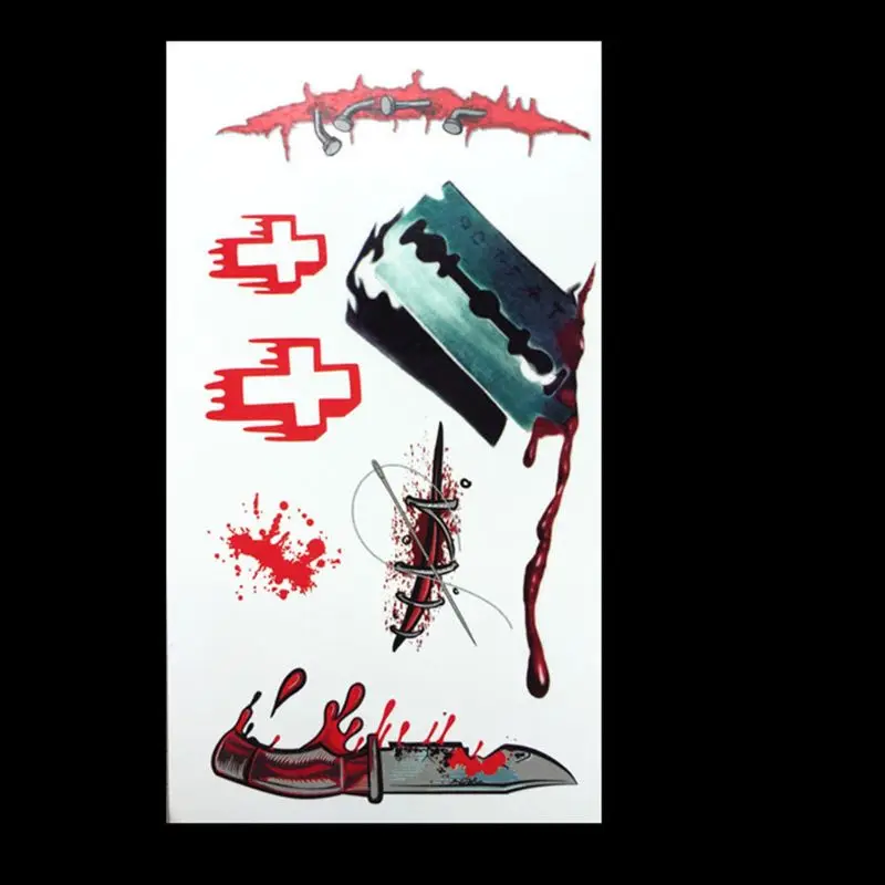10 Sheets Halloween Waterproof Temporary Tattoo Sticker Horror Realistic Fake Bloody Wound Stitch Scar Scab Cosplay Makeup Props