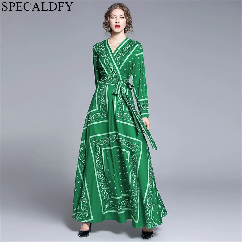 New Fashion 2020 Designer Runway Maxi Dress Women's Long Sleeve Printed Boho Bohemian Dresses Autumn Vintage Holiday | Женская