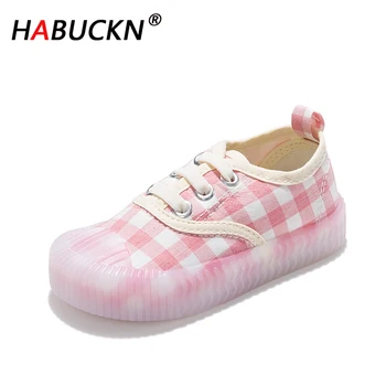 

HABUCKN 2020 New Children Plaid Canvas Shoes Kids Elastic band Biscuit Soft Bottom Jelly Breathable Cloth Flats Girls and Boys