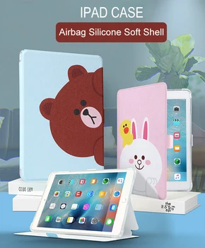 

Case for iPad Mini 4 3 2 1 Case PU Leather Shockproof Silicone Cover with pink Rabbit Blue bear cartoon design 2019 Case Funda
