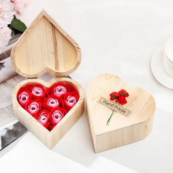 

Romantic Heart Shaped Wooden Box Soap Flower Jewelry Box Handmade Immortal Flower For Valentine Day Christmas Holiday Gift