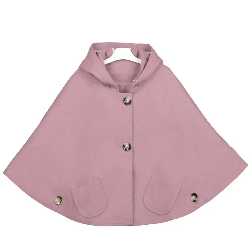 Шерстяные плащи с капюшоном для девочек, пончо, куртка для сидения, серый цвет, рукав летучая мышь, карманы, весна-осень, модные куртки, верхняя одежда - Цвет: Pink