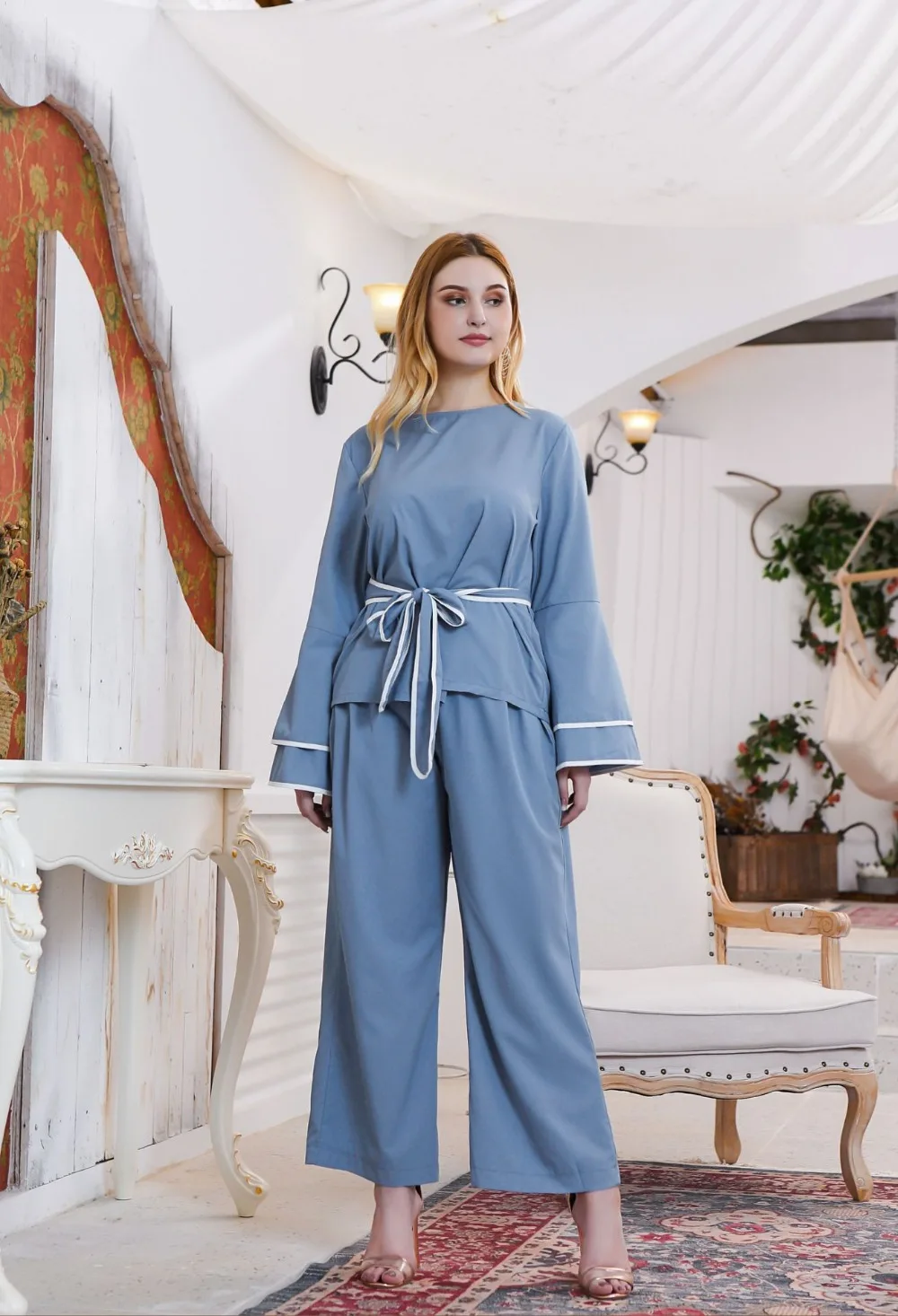 autumn winter plus size leisure home wear suits for women large loose long sleeve tops and pants sets blue 4XL 5XL 6XL 7XL