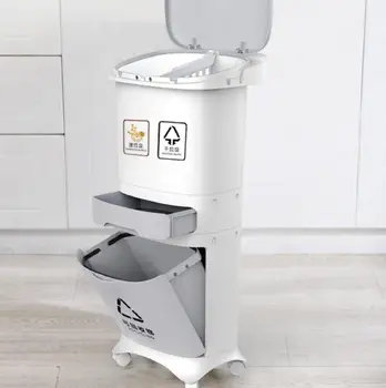 

2/3 Layer Classification Trash Can Kitchen Plastic Dustbin Wet and Dry Push Button Recycle Stacked Sorting Rubbish BinWith Wheel