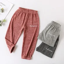 Новинка года; сезон лето; Стильные Детские Слаксы; трикотажные брюки для девочек; повседневные Прямые брюки в Корейском стиле; простая детская одежда