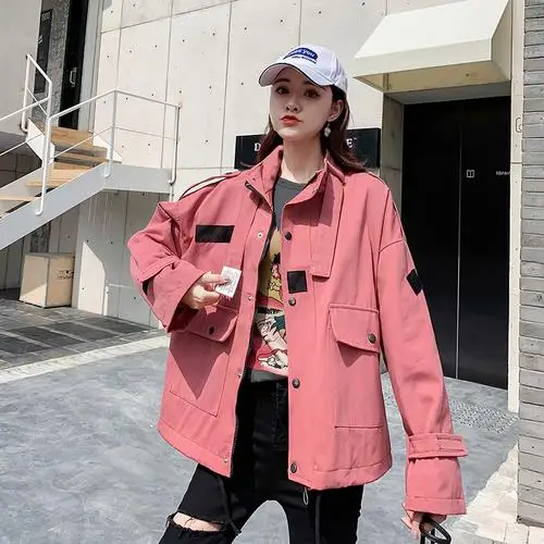 Свободные Модные Винтажные Chaqueta Mujer однобортные повседневные короткие женские куртки с карманом в Корейском стиле - Цвет: Красный