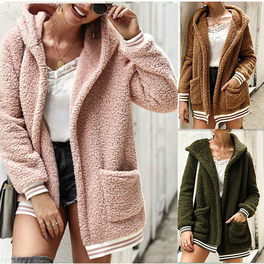 

Warm Winter Autumn Jacket Women Fleece Jumper Zip-up Soft Thick New Long Sleeve Plush Cardigan Hoodie Jackets Patchwork Coats