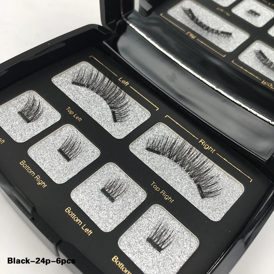 Black-24p-6pcs 6/8 шт. Магнитный ресницы Ленточные накладные ресницы с помощью пинцета 2/3 магнит Поддельные ресницы, оптовые поддельные ресницы - Цвет: Black-24p-6pcs