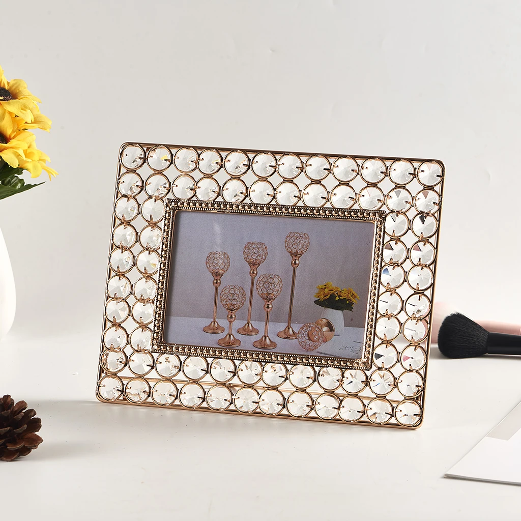 Crystal Beaded Photo Frame Bridal Favor Metal Frames Photo Display Decor