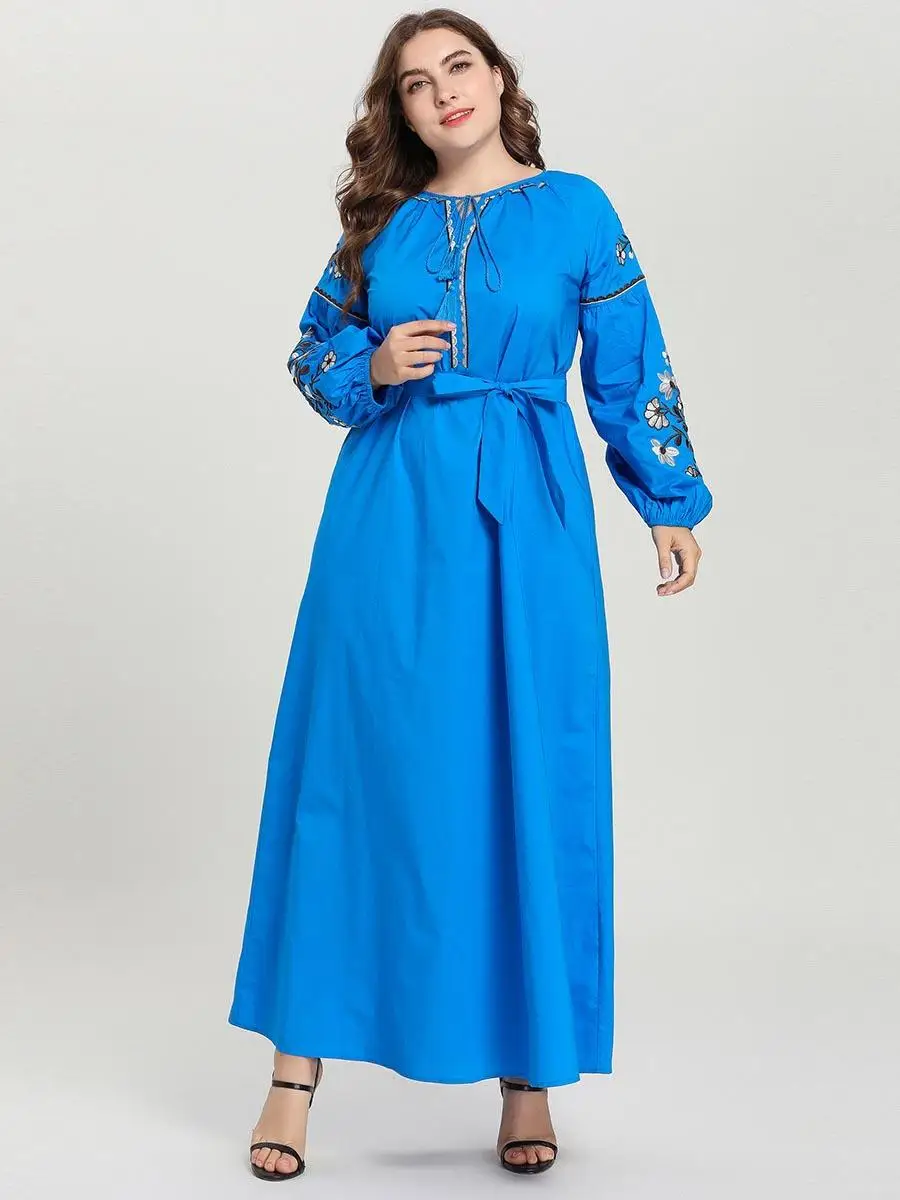 Винтажное женское платье большого размера с вышивкой и длинными рукавами Абая для мусульман, Дубай Кафтан Jilbab осеннее платье, исламское