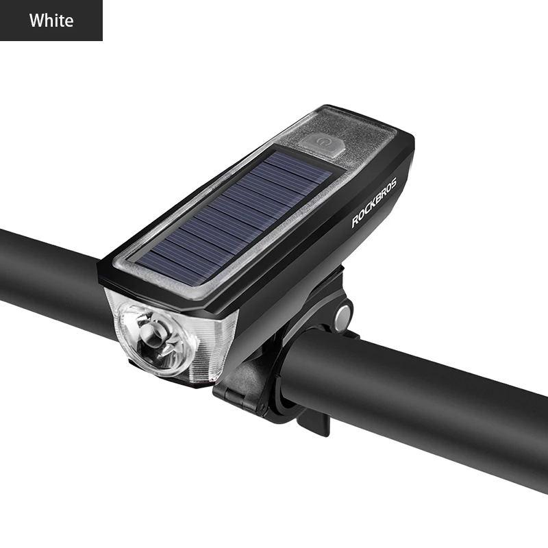 White ROCKBROS USB солнечная зарядка фонари велосипедные водонепроницаемые 2000 мАч MTB велосипед лампы 120 дБ велосипед колокольчик смарт-переключатель несколько режимов - Цвет: White