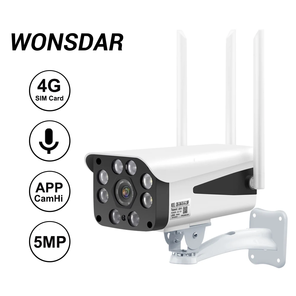 

Wonsdar 4G 3G SIM Card Camera 5MP 1080P HD WIFI IP Bullet Camera 1080P Outdoor Security Two Way Audio Surveillance P2P CamHi