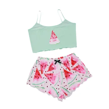 

Watermelon Sleepwear Pajamas Casual Sexy 2 Pieces Nightwear Home Clothes Set Women's Sling Top Shorts Suits Summer Outfits