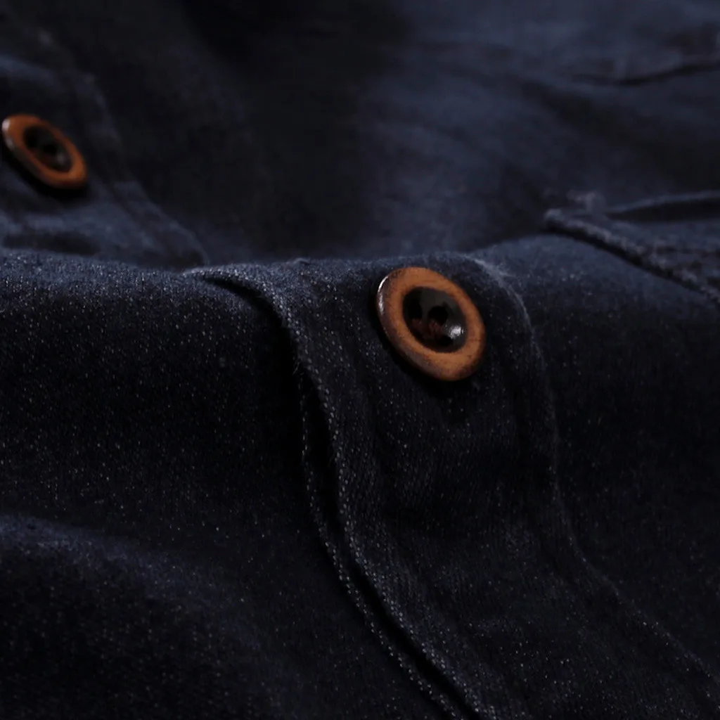 Feitong/Для мужчин Повседневное однотонные Панель на пуговицах джинсовая рубашка с карманами Блуза Топ
