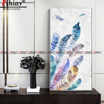 

PSHINY 5D DIY Diamond embroidery sale colored feather picture Full drill with round rhinestone Diamond Painting cross stitch new
