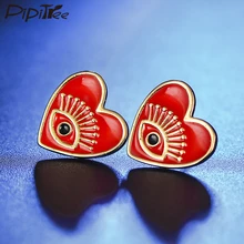 Pipitree, медные, черные, красные, эмалированные серьги в форме сердца для женщин, женские модные серьги-гвоздики со сглаза, вечерние, свадебные ювелирные изделия