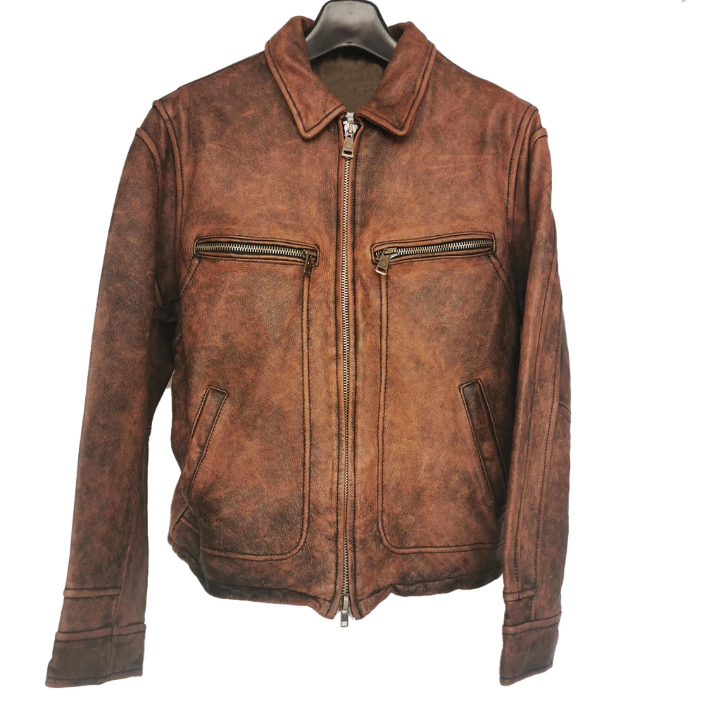 

CLEARANCE SALE Vintage Men Leather Jacket Thick 100% Natural Cowhide Leather Coat Man Skin Clothing Autumn Winter M507
