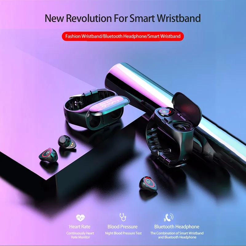 

0.96" M1 Newest AI Smart Watch With Bluetooth Earphone Heart Rate Monitor Smart Wristband Long Time Standby Sport Watch