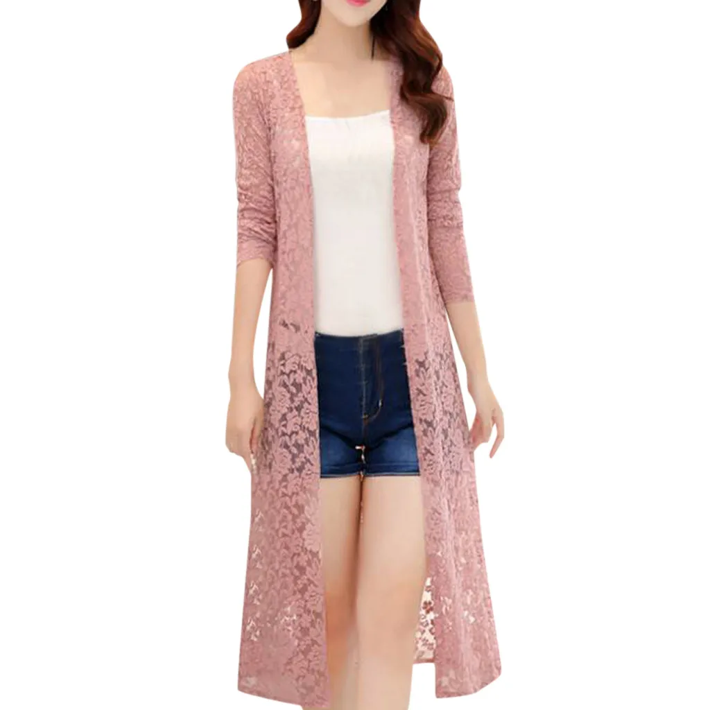 

Breathable Women Overcoats Daily Cardigan Sun Shirt Blouse Oversize Outwear Coat Soft Summer Lace Sunproof Long Sleeve Outwears