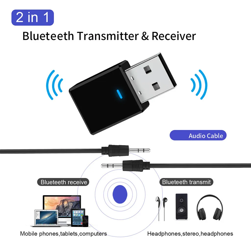 Беспроводной Blueteeth аудио стерео передатчик приемник HIFI музыкальный адаптер музыкальный домашний Автомобиль 3,5 мм AUX и USB адаптер 2 в 1#810