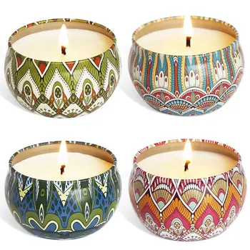 

4PCS/Set Portable Scented Candles Rose Lavender Gardenia Tin Candle Travel Gift Wedding Yoga Party Home Decorations