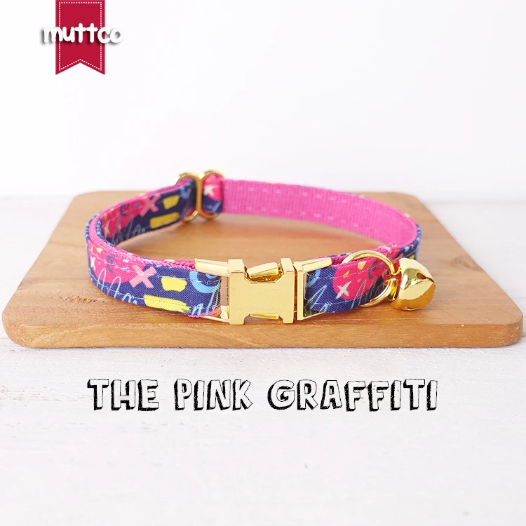 

MUTTCO retail with platinum high quality metal buckle collar for cat THE PINK GRAFFITI design cat collar 2 sizes UCC063B